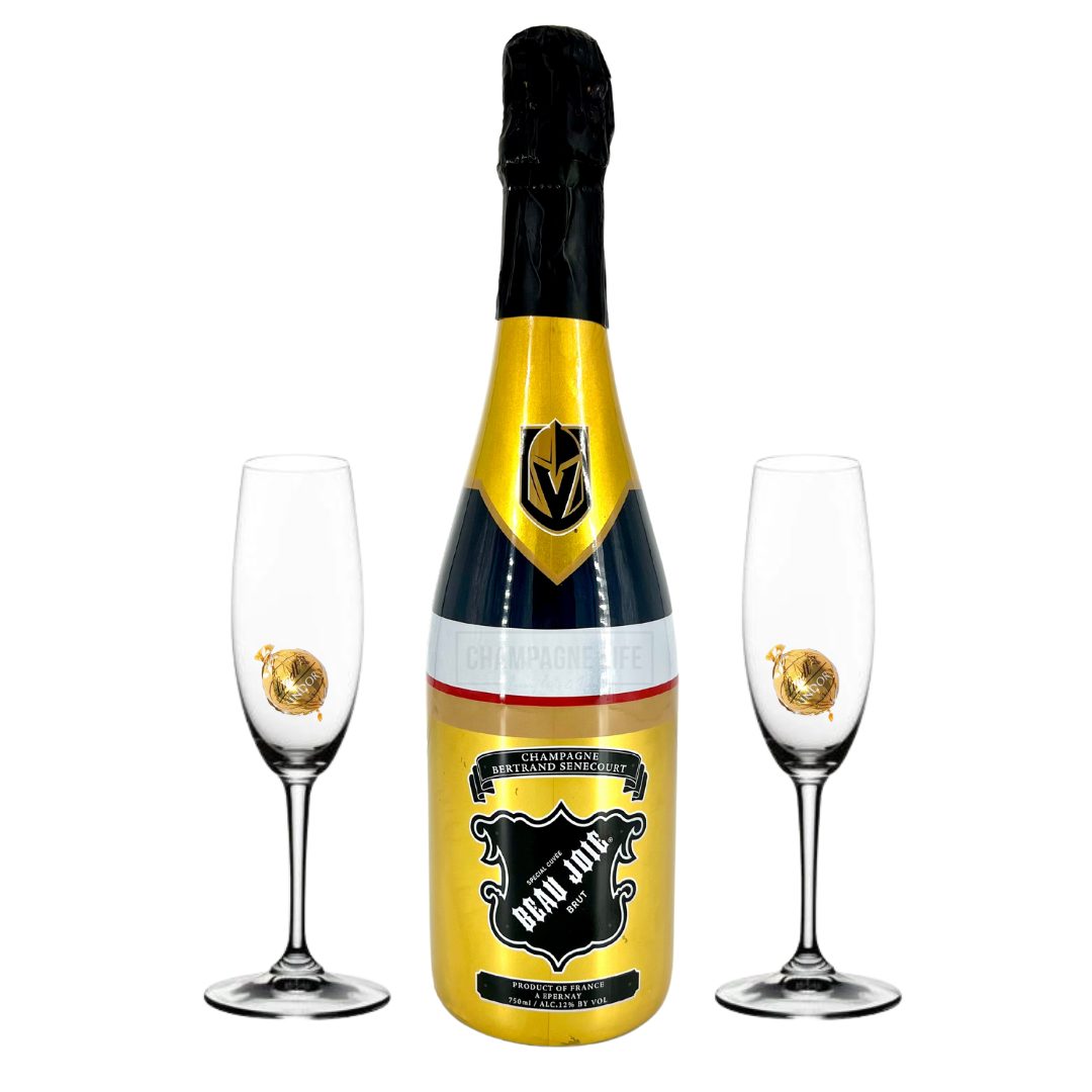Beau Joie Limited Edition VGK Special Cuvée with two flutes and truffles.